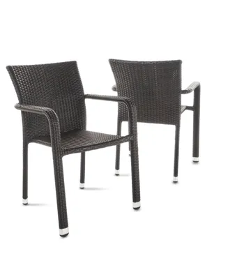 Noble House Dover Outdoor Armed Stack Chairs with Frame, Set of 2