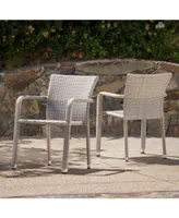 Noble House Dover Outdoor Armed Stacking Chairs with Frame, Set of 2 - Off