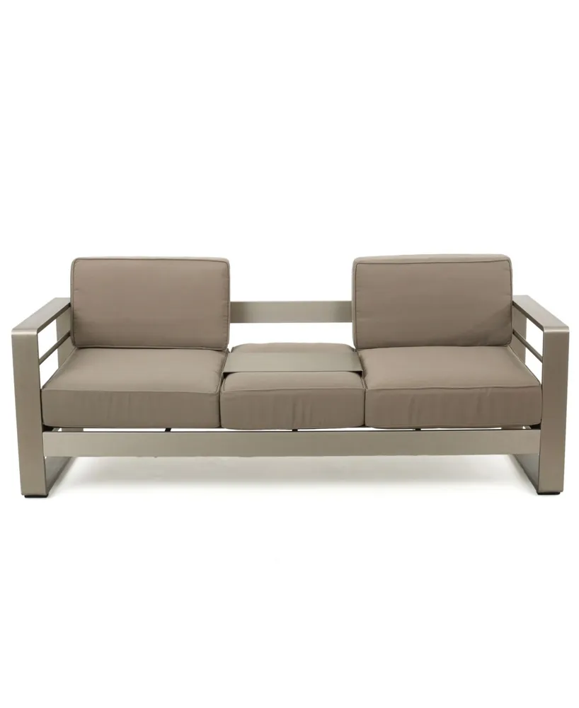 Noble House Cape Coral Outdoor Loveseat Sofa with Tray