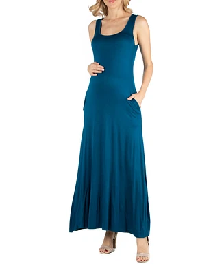24seven Comfort Apparel Scoop Neck Sleeveless Maternity Maxi Dress with Pockets