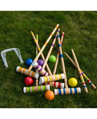 Hey Play Croquet Set - Wooden Outdoor Deluxe Sports Set With Carrying Case - Fun Vintage Backyard Lawn Recreation Game For Kids Or Adults, 6 Players