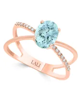 Lali Jewels Aquamarine (1-1/16 ct. t.w.) & Diamond (1/20 Crisscross Statement Ring 14k Rose Gold