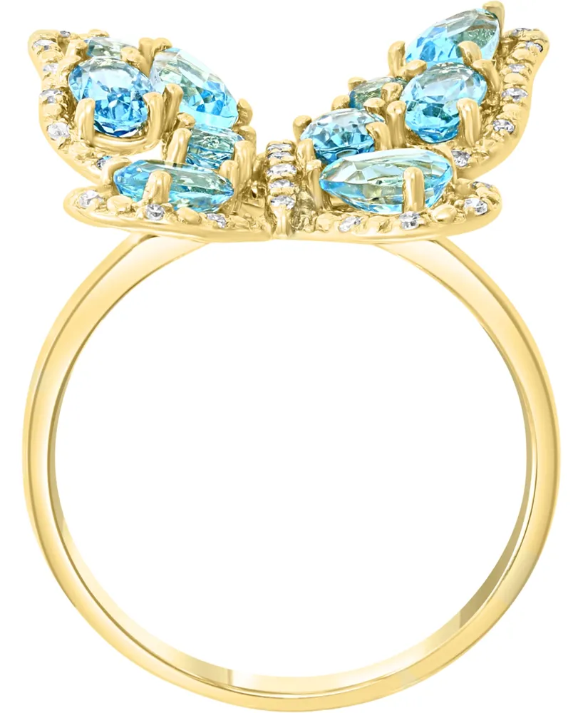 Lali Jewels Swiss Blue Topaz (2-1/20 ct. t.w.) & Diamond (1/6 ct. t.w.) Butterfly Ring in 14k Gold