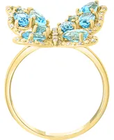 Lali Jewels Swiss Blue Topaz (2-1/20 ct. t.w.) & Diamond (1/6 ct. t.w.) Butterfly Ring in 14k Gold