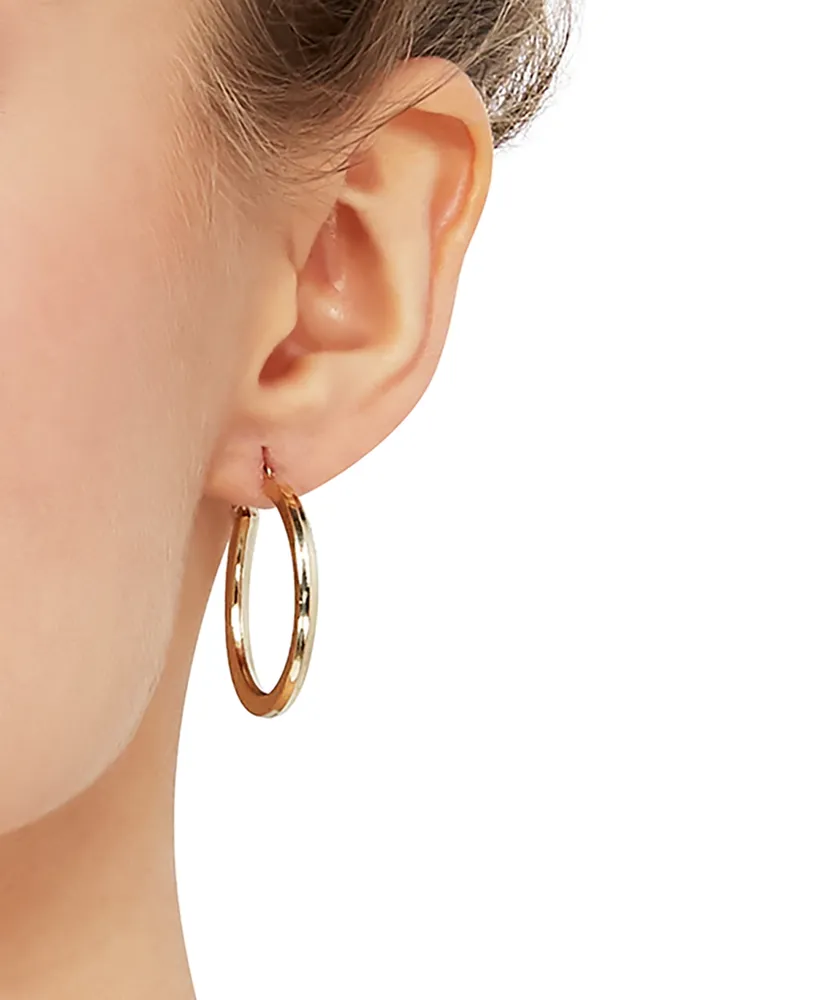 Medium Textured Squared Tube Hoop Earrings in 14k Gold