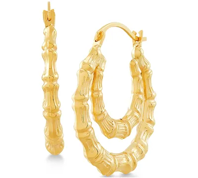 Bamboo-Look Double Hoop Earrings in 14k Gold
