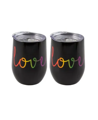 Double Wall 2 Pack of 12 oz Wine Tumblers with Metallic "Love" Decal