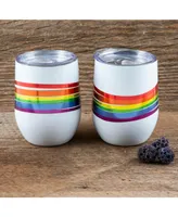 Double Wall 2 Pack of 12 oz White Wine Tumblers with Metallic Rainbow Wrap Decal