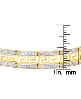 Diamond Accent Greek Key Bracelet Silver Plate or Gold Plated Brass