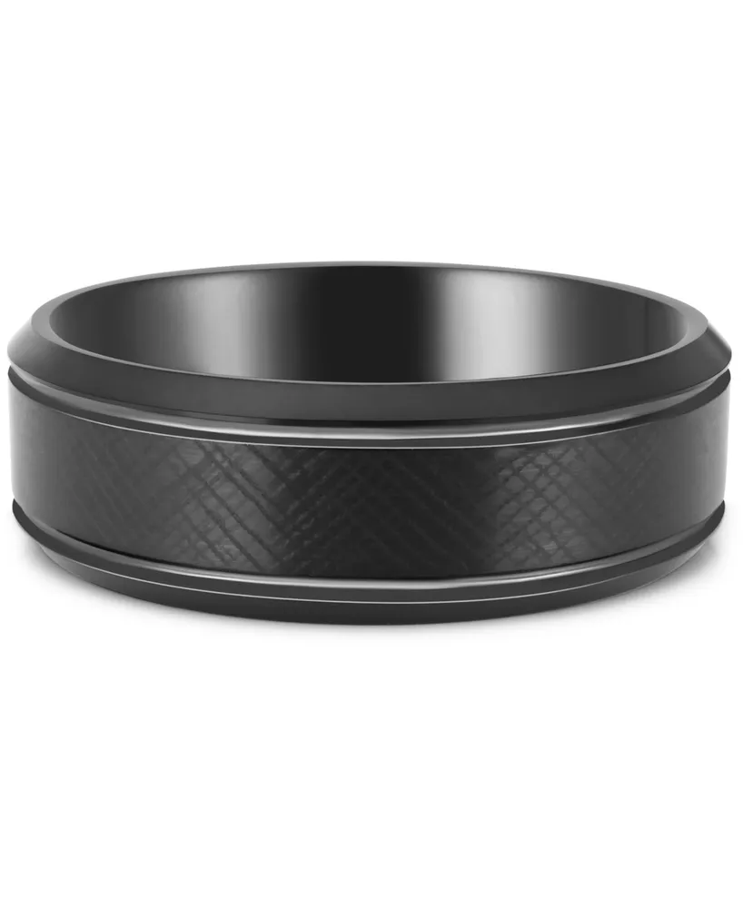 Men's Textured Bevel Edge Band Black Ion-Plated Tantalum