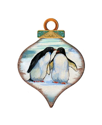 Designocracy Penguins Drop Wooden Ornaments, Set of 2