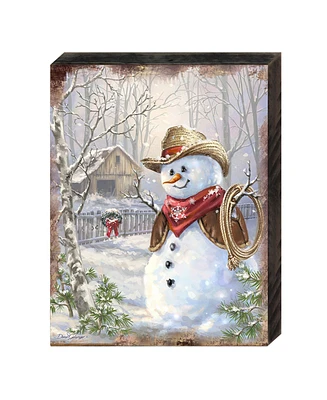 Designocracy by Dona Gelsinger Cowboy Snowman Wooden Block