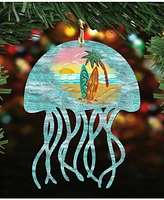 Designocracy Jellyfish Scenic Wooden Christmas Ornament Set of 2