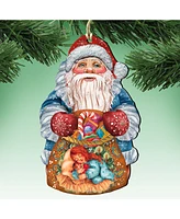 Designocracy Gift Bag Santa Wooden Christmas Ornament Set of 2