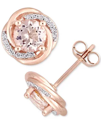 Morganite (1-3/4 ct. t.w.) & Diamond (1/7 ct. t.w.) Swirl Halo Stud Earrings in 10k Rose Gold