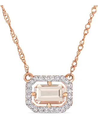 Morganite (3/5 ct. t.w.) & Diamond (1/10 ct. t.w.) Halo 17" Necklace in 14k Rose Gold