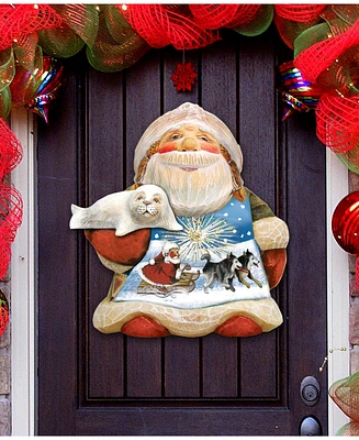 Designocracy Northern Light Santa Christmas Door Hanger