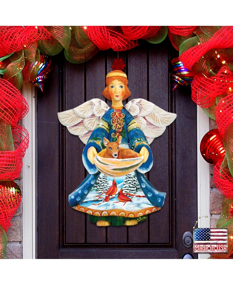 Designocracy Guardian Angel Deer Christmas Door Hanger