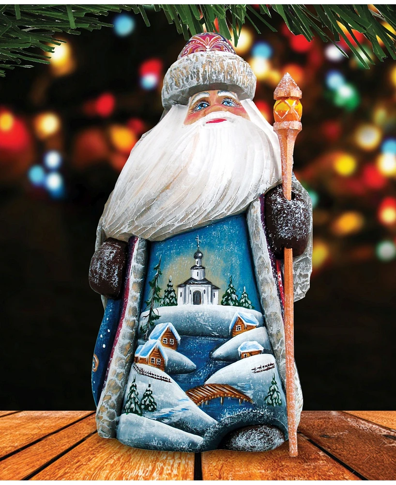 G.DeBrekht Woodcarved Hand Painted Winter Church Santa Figurine