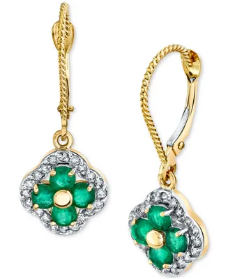 Emerald (7/8 ct. t.w.) & Diamond (1/3 ct. t.w.) Flower Drop Earrings in 14k Gold