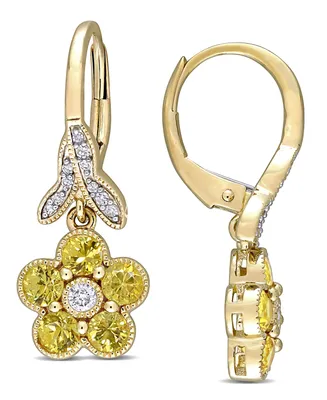Yellow Sapphire (1-1/5 ct. t.w.) & Diamond (1/7 ct. t.w.) Flower Drop Earrings in 10k Gold