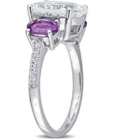 Macy's Aquamarine (3 ct. t.w.), Amethyst (4/5 t.w.) & Diamond (1/10 Ring Sterling Silver