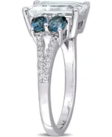 Aquamarine (3 ct. t.w.), Blue Topaz (1 t.w.) & Diamond (1/10 Ring Sterling Silver