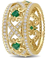 Emerald (3/8 ct. t.w.) & Diamond (7/8 ct. t.w.) Filigree Openwork Ring in 14k Gold