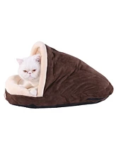 Armarkat Slipper Shape Cat Bed for Indoor Cats & Dogs, Mocha/Beige - Waterproof and Skid-Free Base