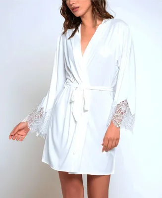 iCollection Ultra Soft Lace Trimmed Robe Lingerie