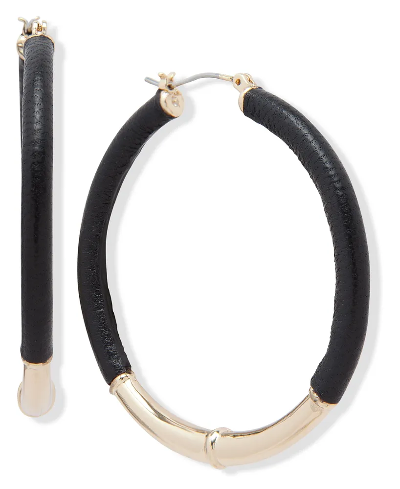 Lauren Ralph Lauren Medium Leather Hoop Earrings, 2"