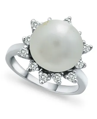 Imitation Pearl and Cubic Zirconia Halo Ring Silver Plate