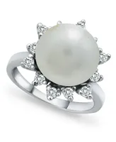 Imitation Pearl and Cubic Zirconia Halo Ring Silver Plate