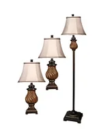 StyleCraft Linen Fabric Shade Floor and Table Lamp Set, Pack of 3