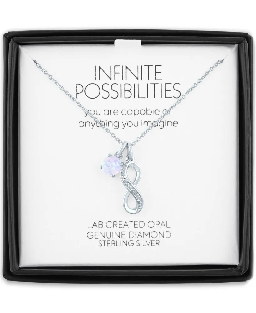 Lab-Grown Opal (6mm) & Diamond Accent Infinity Double Pendant Necklace in Sterling Silver, 16" + 2" extender