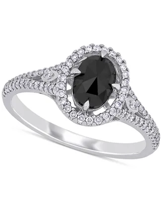 Diamond Oval Black Halo Engagement Ring (1 ct. t.w.) 14k White Gold