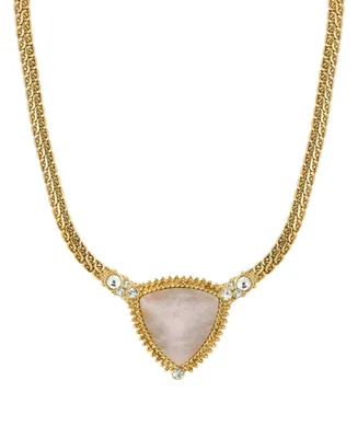 2028 Gold-Tone Peach Semi Precious Triangle Stone Necklace