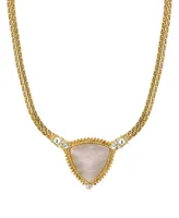2028 Gold-Tone Peach Semi Precious Triangle Stone Necklace