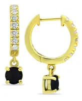 Cubic Zirconia Dangle Drop Huggie Hoop Earring Sterling Silver or 18k Gold over (Also available Lab created Opal)
