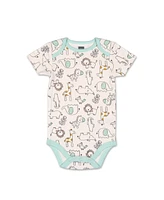 The Peanutshell Baby Boy or Girl Short Sleeve Bodysuit Set, 5 Pack, Safari, Black, White, Sage, Stars