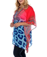 White Mark Plus Size Criss-Cross Neckline Animal Print Caftan Top