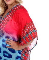 White Mark Plus Size Criss-Cross Neckline Animal Print Caftan Top