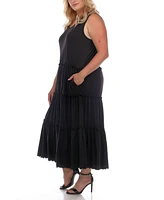 White Mark Plus Scoop Neck Tiered Midi Dress