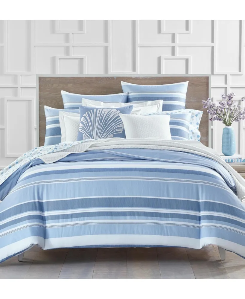 Charter Club Damask Designs Coastal Stripe 300 Thread Count Comforter Set, Full/Queen, Created for Macy's