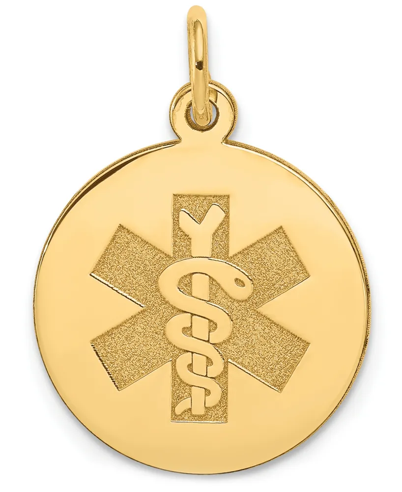 Medical Info Disc Charm Pendant in 14k Gold