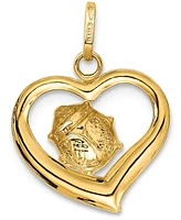 Ladybug Heart Charm Pendant in 14k Gold