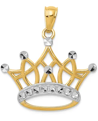 Majestic Crown Charm Pendant in 14K Gold with Rhodium Plating