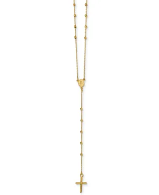 Cross Rosary 24" Lariat Necklace in 14k Yellow Gold