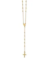 Cross Rosary 24" Lariat Necklace in 14k Yellow Gold