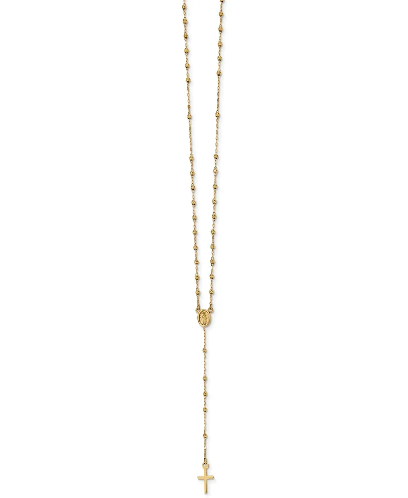 Cross Rosary Lariat Necklace in 14k Gold, 17" + 3" extender